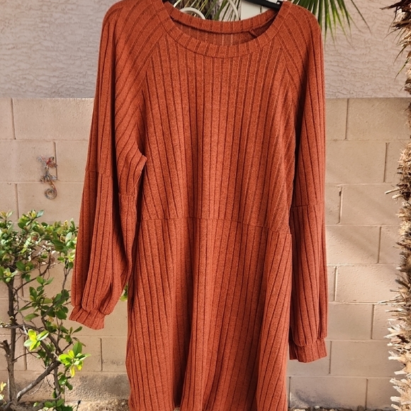 Rust Orange Ribbed Sweater Dress - Picture 3 of 5
